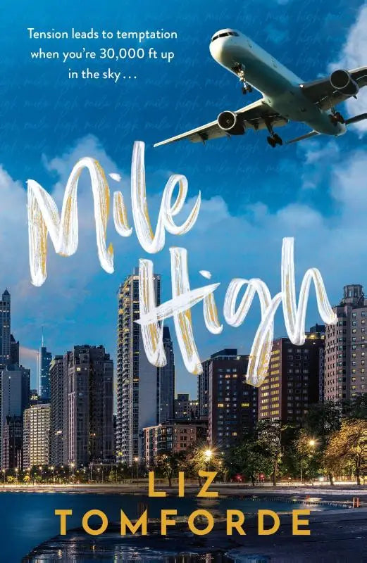 De boekomslag van mile high toont de titel in een witte cursieve letter met gouden folie accenten