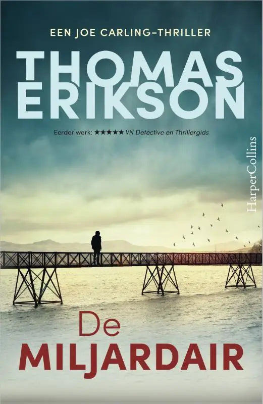 The book cover of de miljardair features a dark design with bold red lettering and author thomas erikson’s name displayed