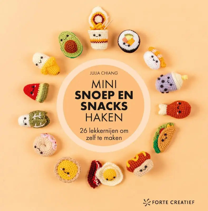 Mini snoep en snacks haken van julia chiang met kleurrijke gehaakte avocado, sushi, taco en meer van garen