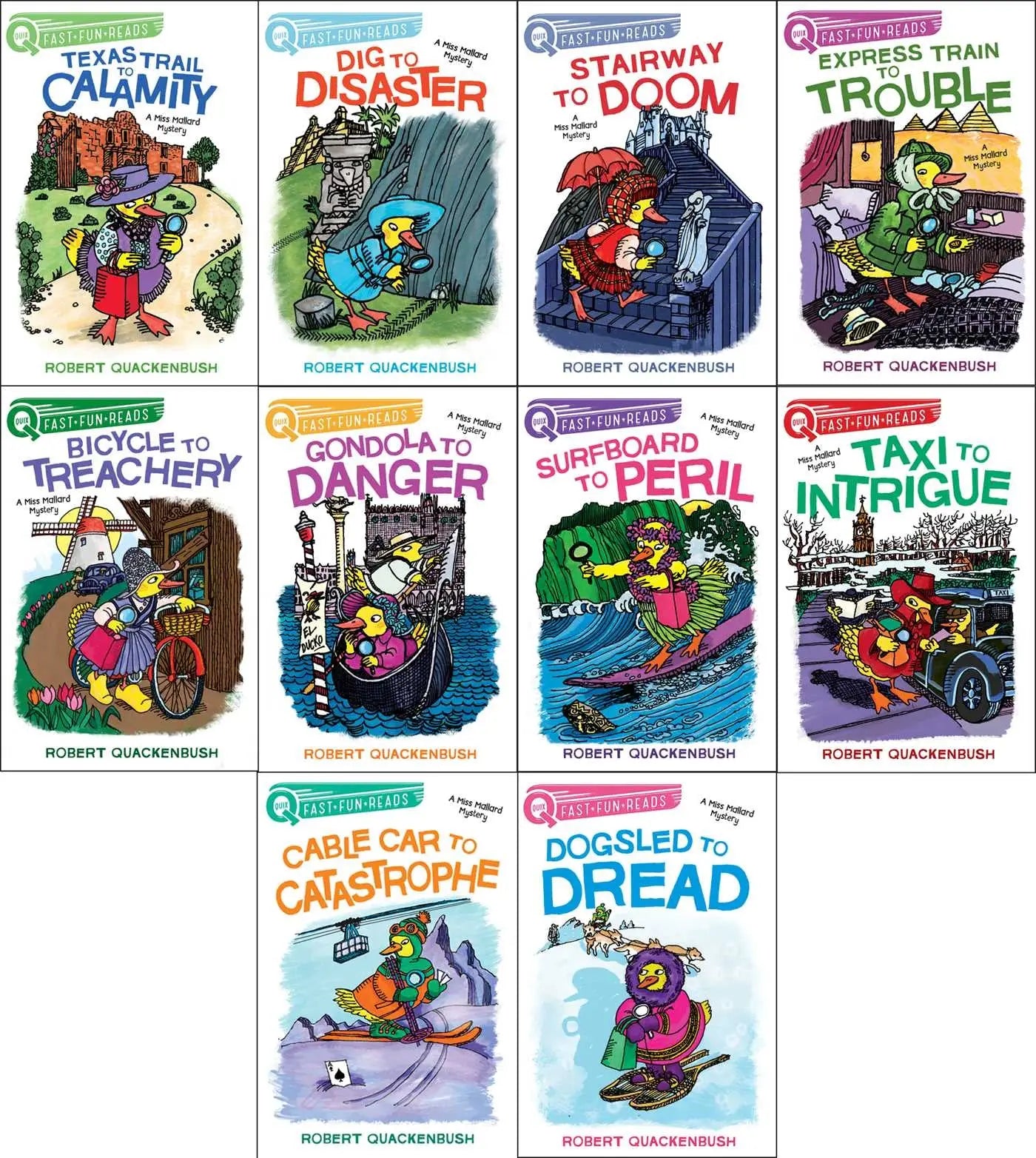 Een kleurrijke mysteries collected set van tien mallard mysteries collected boeken met avontuurlijke cartoon eenden trail to calamity
