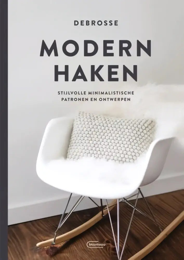 Witte moderne haken schommelstoel met textuur grijs kussen voor comfortabel zitten