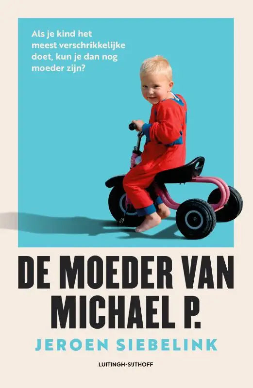 Een peuter in een rood jumpsuit rijdt op een roze en zwarte driewielige kinderdriewieler in jeroen siebelinks de moeder van michael p