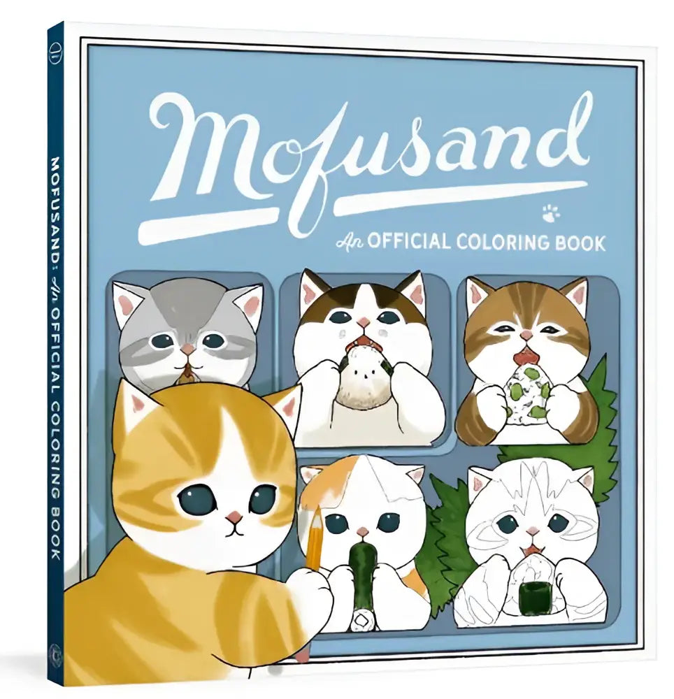 Mofusand official coloring book met schattige cartoon katten in diverse poses op een lichtblauwe cover