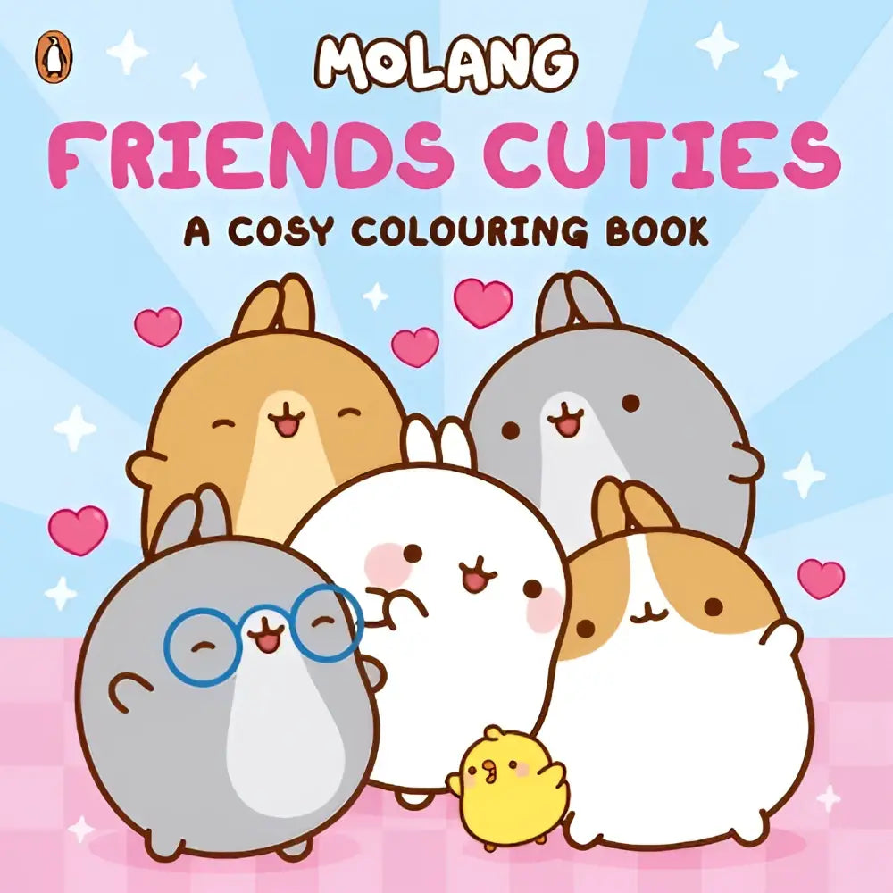 Molang friends cuties cosy colouring book featuring adorable pastel cartoon bunny characters for cosy colouring