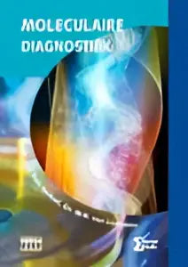 Moleculaire diagnostiek boek met levendig abstract ontwerp in blauw en oranje voor medische laboratoriumtesten door syntax media