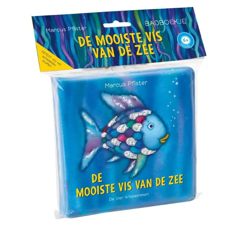 Blauw badboekje de mooiste vis van de zee met glanzende kleurrijke visillustratie voor jonge lezers