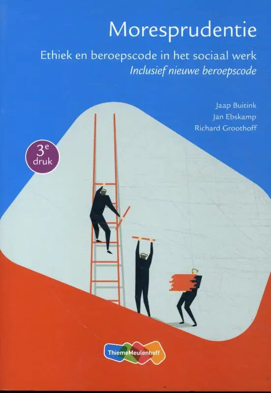 Moresprudentie boek met blauw oranje omslag en witte abstracte vorm met gestileerde zwarte figuren jaap buitink jan ebskamp richard groothoff
