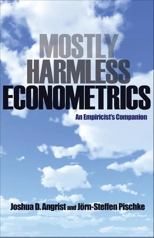 De boekomslag van mostly harmless econometrics een empirist’s companion door joshua d met blauwe en grijze tinten