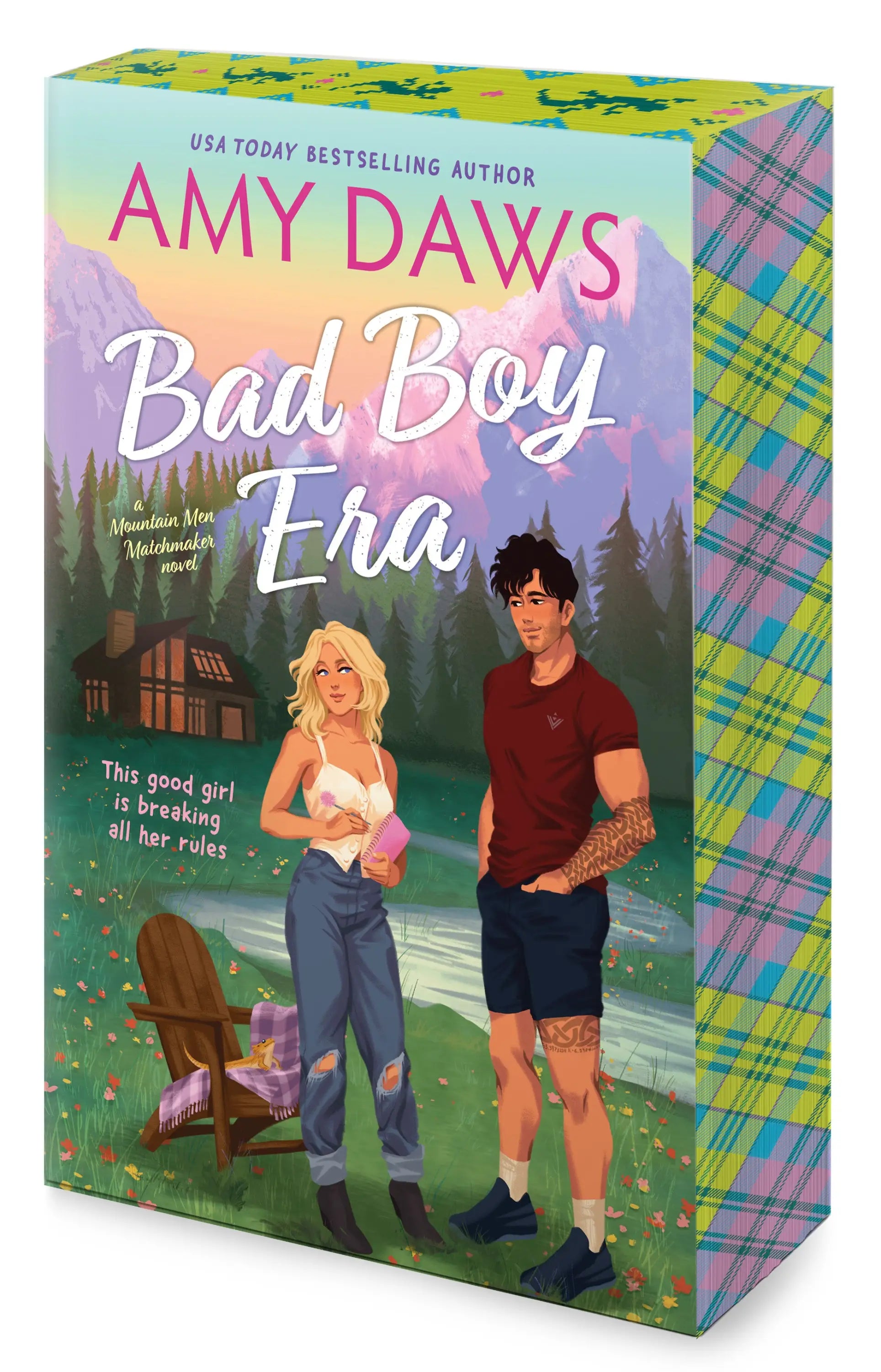 Het boek mountain men matchmaker bad boy era van amy daws toont fletcher mountain en rugbyer wolf in een levendige coverillustratie
