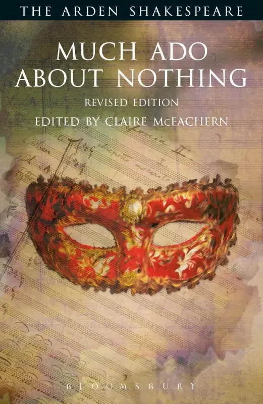 A richly embroidered red and gold venetian mask with floral patterns for much ado about nothing revised edition