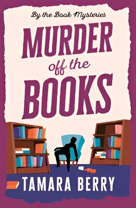 De boekcover van murder off the books van tamara berry toont paarse letters en een silhouet van levi parker