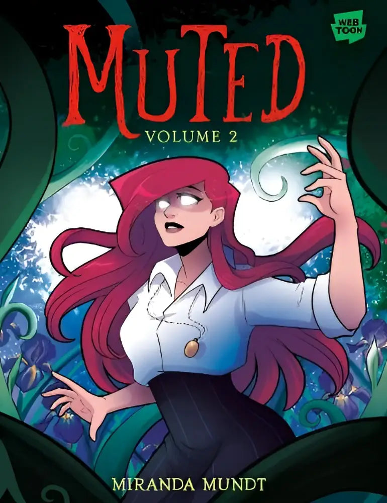 De cover van muted volume 2 door miranda mundt toont een graphic novel met een vrouw met rood haar en bril