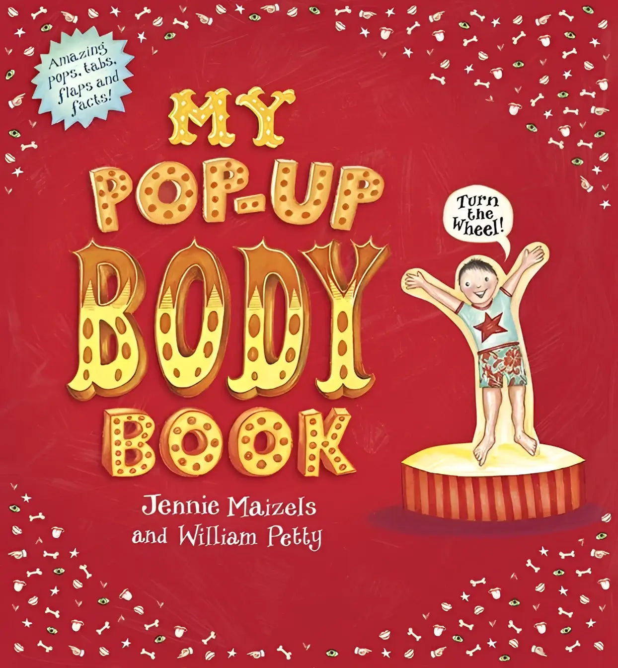 My pop-up body book is een levendig rood educatief kinderboek met goudfolie letters en speelse illustraties