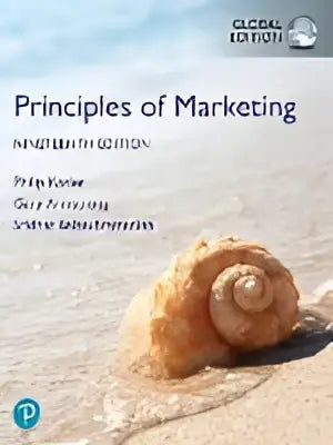 Mylab marketing met pearson etext voor principles of marketing global edition met lichtbeige schelp op zand en blauwe achtergrond
