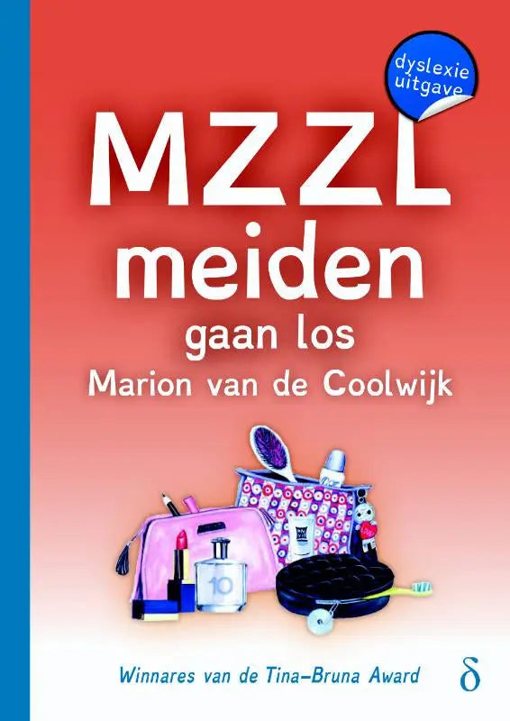 Roze make-up tas met zwart patroon en kwast paars passend bij mzzl meiden deel 6 product lijn