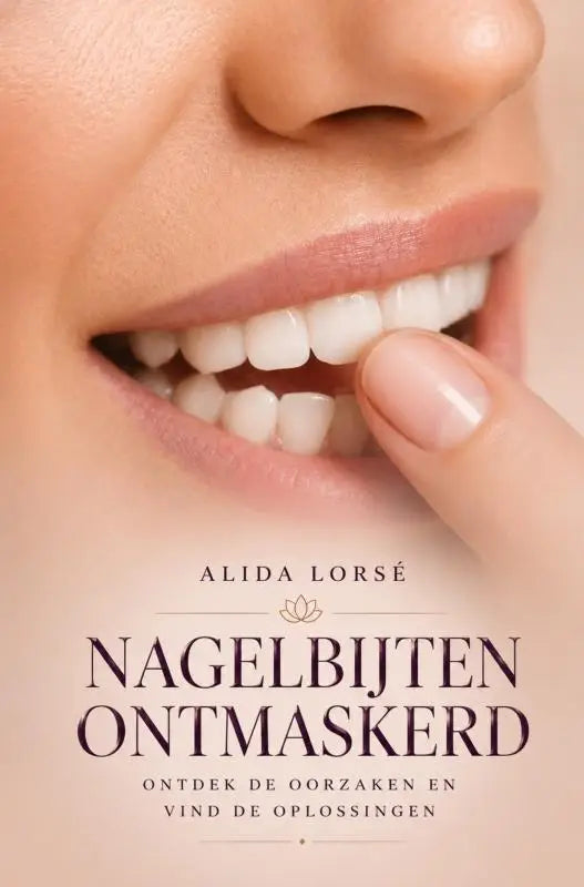 Close-up van een vrouw haar lippen en tanden met een vinger op een tand nagelbijten ontmaskerd oorzaken oplossen