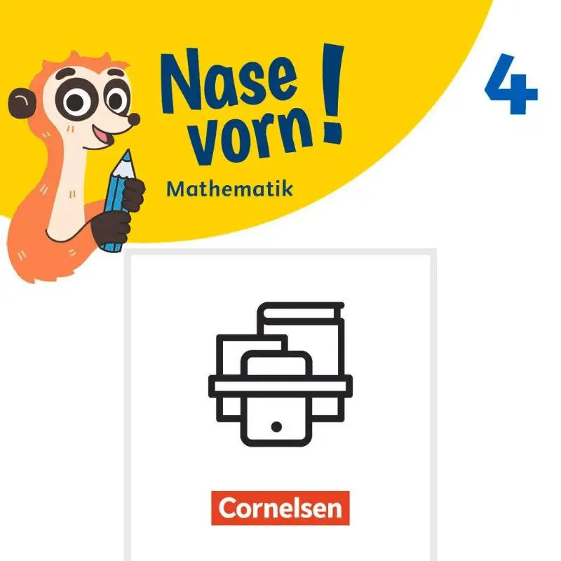 Yellow and blue cover of cornelsen nase vorn grade 4 workbook featuring cartoon hedgehog for basiskompetenzen mathe