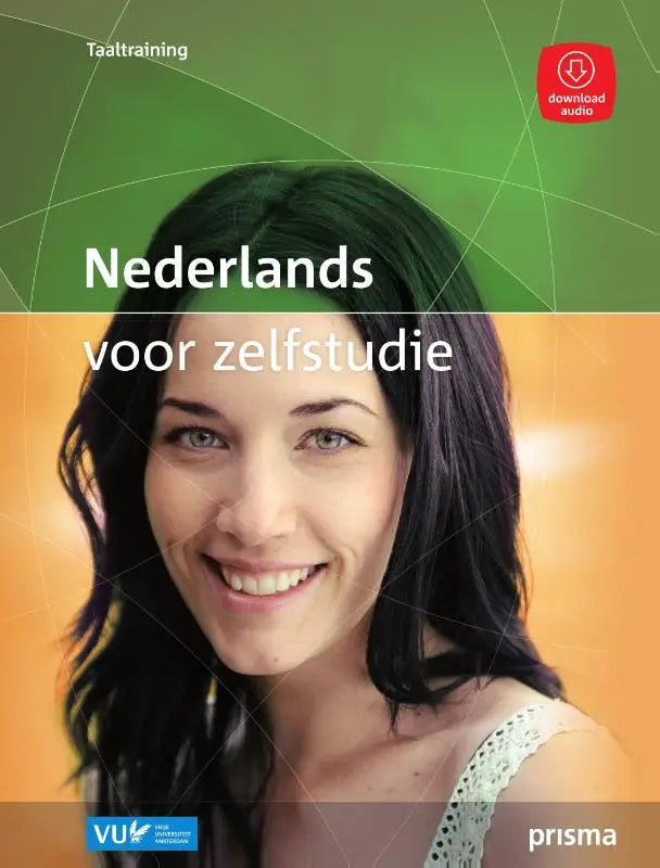Een vrouw met donker haar en lichte ogen draagt een wit kanten topje voor nederlands voor zelfstudie product