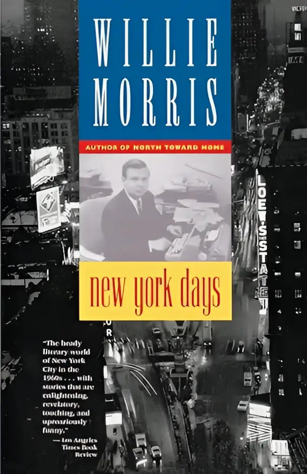 Cover van willee morris nieuw york days boek met zwartwit stadsgezicht en blauwgele tekst