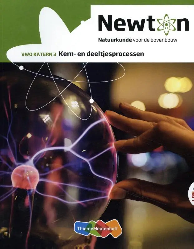 Cover van het keuzekatern vwo newton met een plasma bol en paarse en blauwe elektrische filamenten
