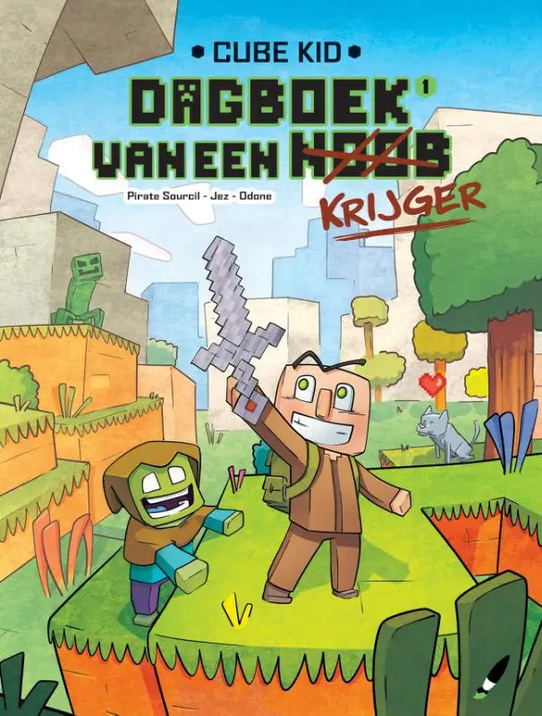 Een pixelzwaard met een grijs blokachtig lemmet en rood handvat uit nieuwe krijger van uitgeverij daedalus strips algemeen