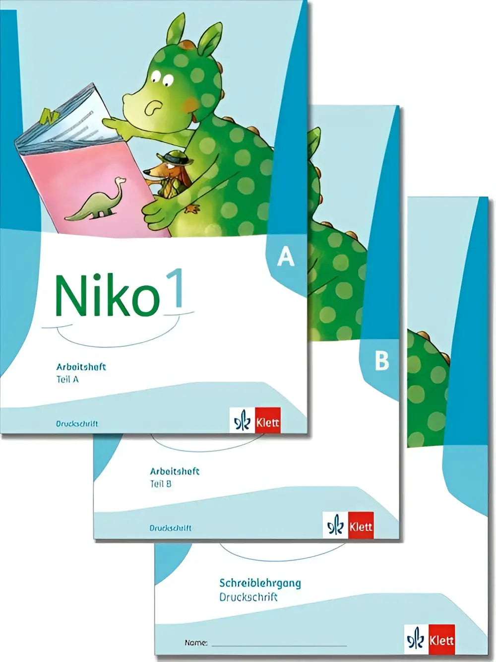 Green gestipte draak op de cover van niko 1 arbeitsheft zur fibel in druckschrift voor klasse 1