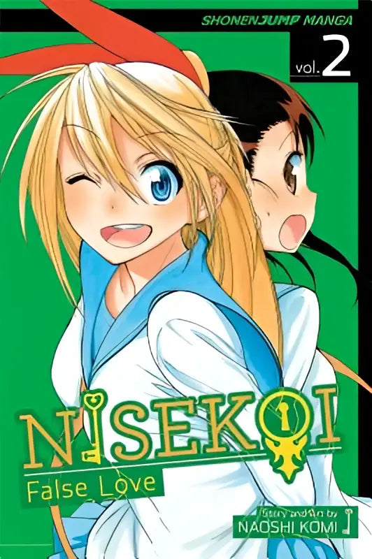 De cover van nisekoi false love volume 2 toont een blonde meisje met blauwe ogen en rode linten in haar haar
