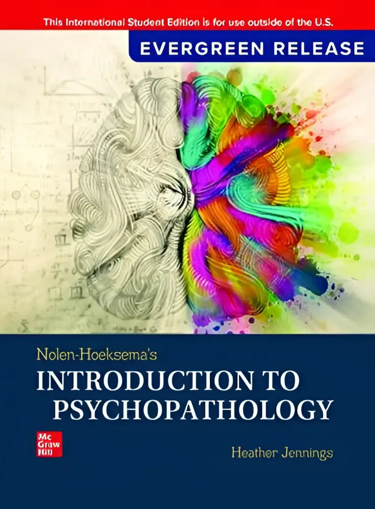 De boekomslag van nolen-hoeksema’s introduction to psychopathology 2025 release ise toont een split design met hersenschets en kleurrijke verfvlakken