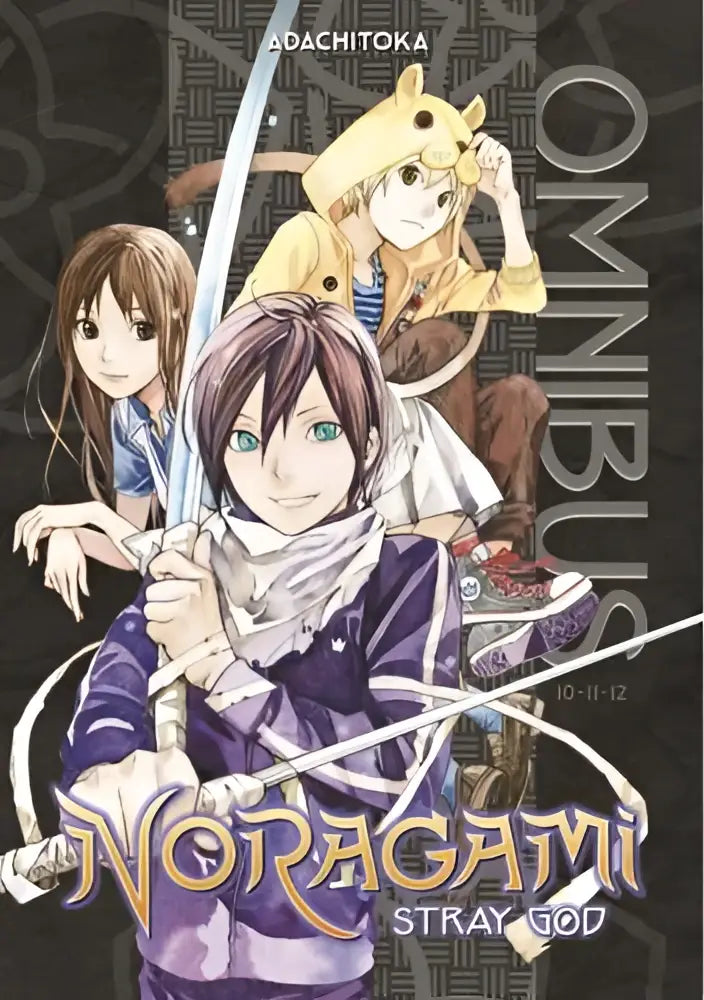 De cover van noragami omnibus 4 volumes 10-12 toont drie anime personages in dynamische poses op een donkere achtergrond