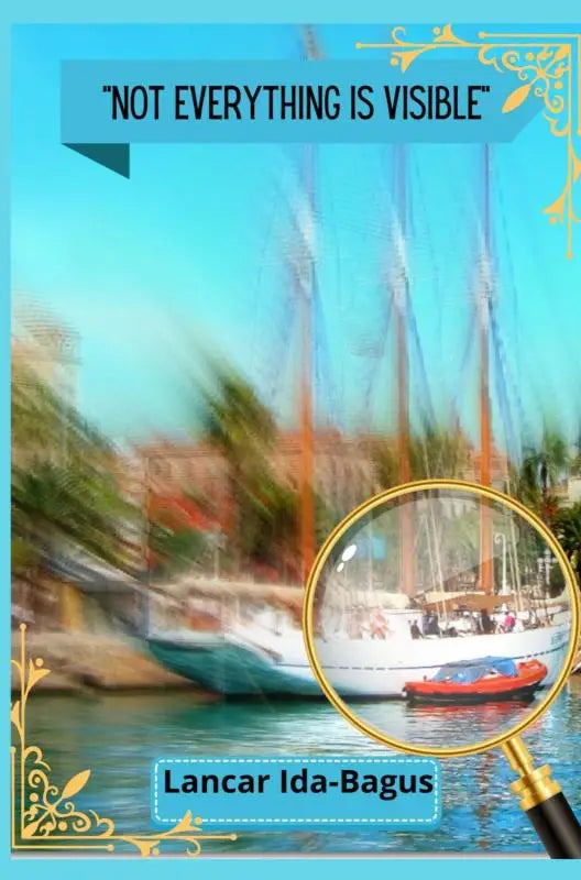 Een wit zeilboot met blauwe accenten en een rode boot gezien door een vergrootglas in not everything is visible the secret of the neighbors