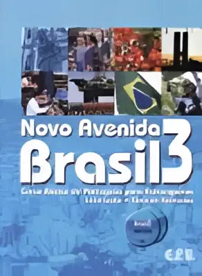 De omslag van het leerboek novo avenida brasil 3 toont een kleurrijke collage van braziliaanse landschappen en cultuurscènes