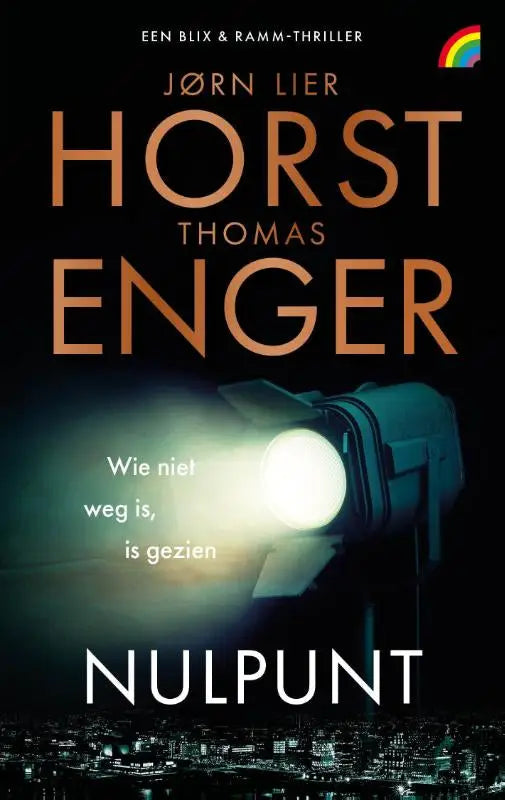 Donkere blauwe spotlight met felle witte straal die de cover van nulpunt door jorn lier horst verlicht