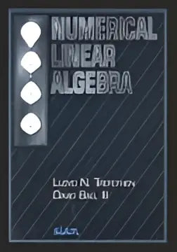 Numerical linear algebra hardcover book in dark blue with white text and circular design elements on the cover