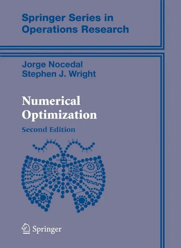 Blue springer boekomslag voor numerical optimization tweede editie presenteert een uitgebreide stippenvlinderontwerp