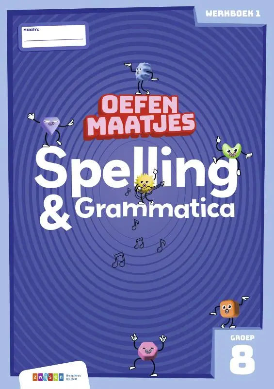 Blauw oefenmaatjes spelling werkboek met spiraalpatroon voor groep 8 gericht op spelling en grammatica oefeningen
