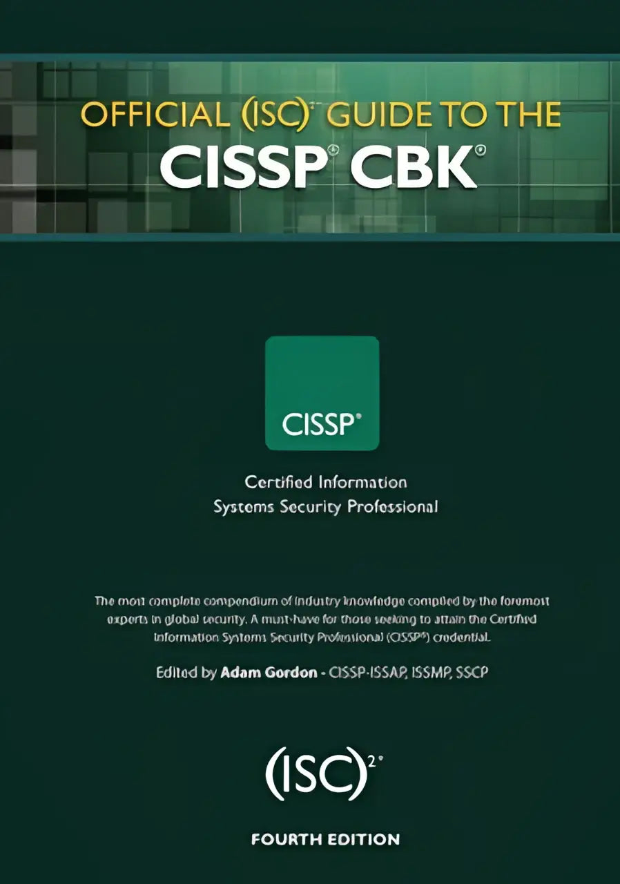 Donkergroene boekcover van de official isc2 guide to the cissp cbk met een vierkante cissp logo voor information security professionals