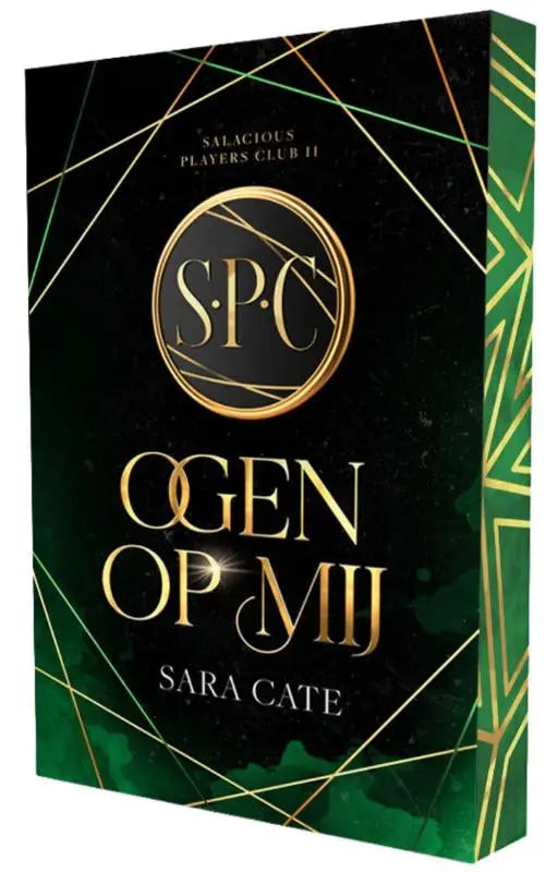 Black and green book cover with gold geometric patterns of ogen op mij by sara cate dark romance nederlandstalige steamy dark