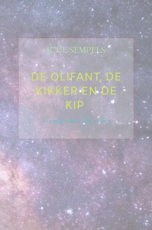 De boekcover van de olifant de kikker en de kip toont een zacht gloeiende vierkante met gele titel voor jonge lezers
