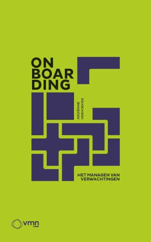 Vibrante limegroene boekomslag met ardiënne verhoeven en geometrisch ontwerp voor onboarding product
