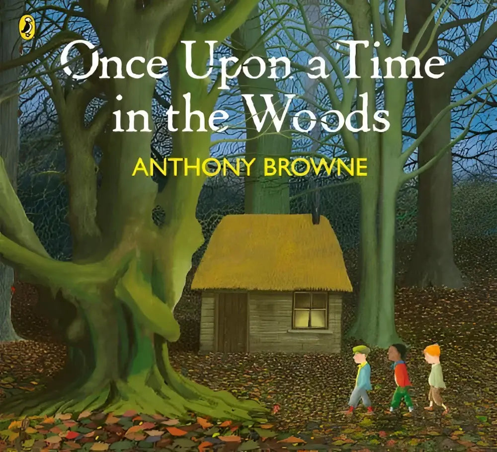 Illustratie van once upon a time in the woods door anthony browne, kinderboek gepubliceerd door penguin books