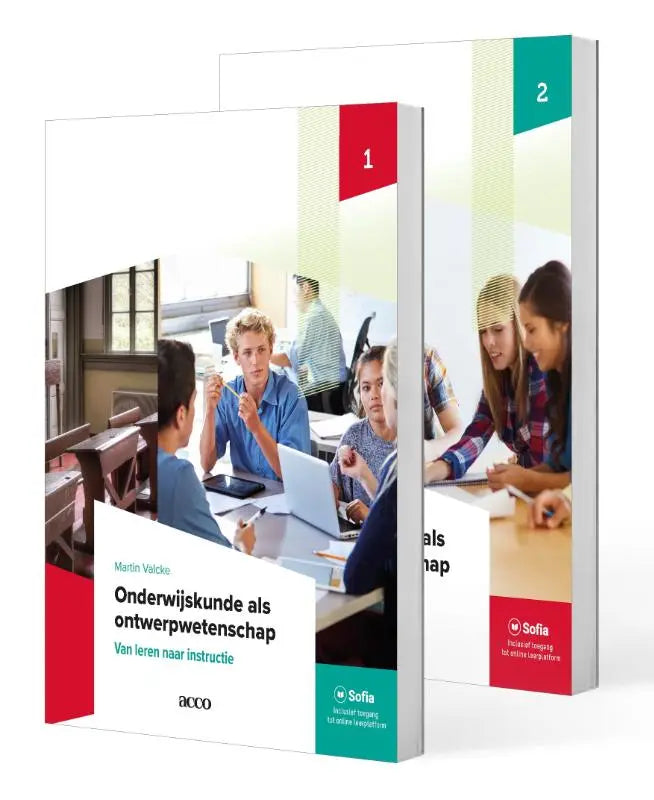 Twee hardcover educational textbooks van martin valcke met witte, rode en turquoise covers uitgave acco uitgeverij