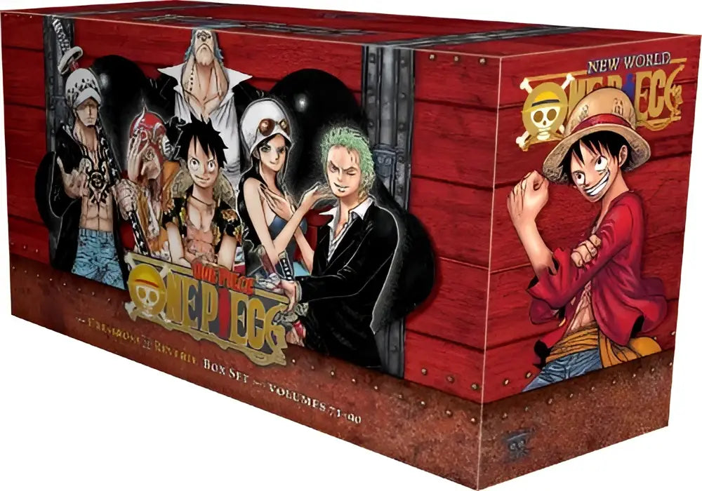 Rode kartonnen one piece box met geïllustreerde personages en skull-and-crossbones logo voor volumes 71-90 premium set