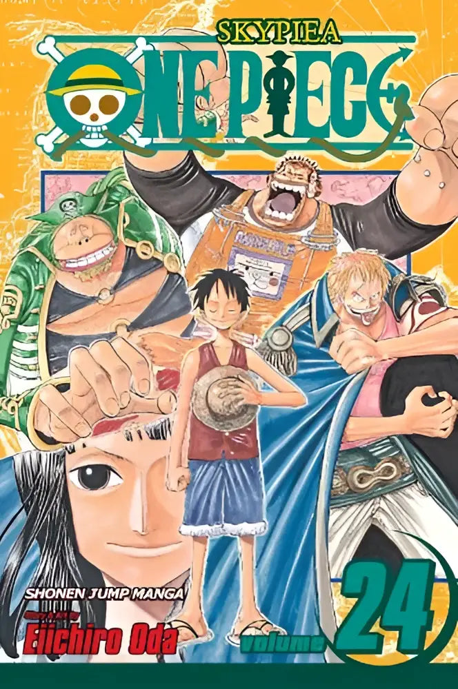 De cover van one piece vol 24 people’s dreams met levendige kunst en dynamische karakters op een gele achtergrond