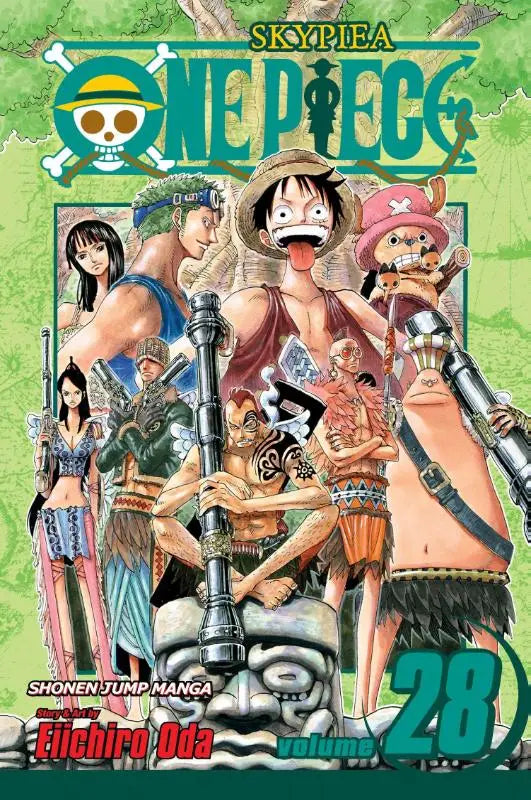 De cover van one piece volume 28 toont wyper the berserker in kleurrijke outfit tegen een groene achtergrond