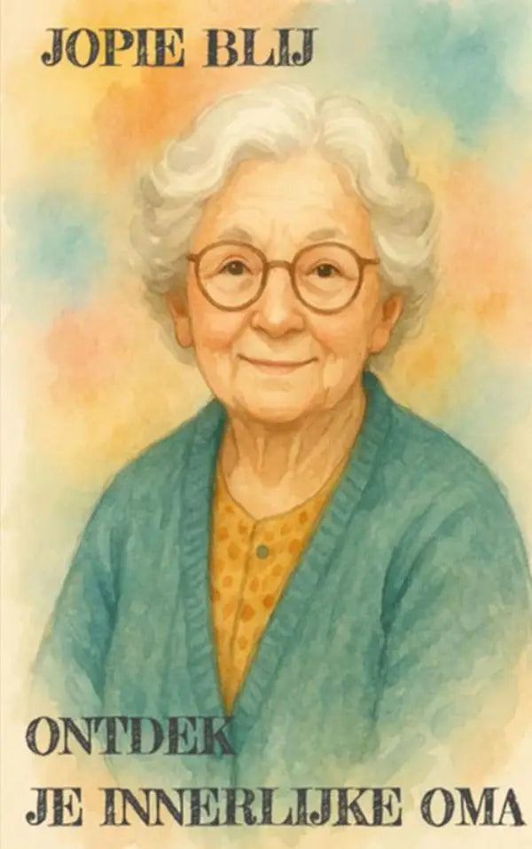 Watercolor portret van een oudere vrouw met wit krullend haar en ronde bril als innerlijke oma voor een moderne brein tijdloze wijsheid product