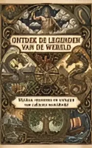 Boekcover ontdek de legendes van de wereld met donkere vintage illustraties op getextureerd papier over culturen wereldwijd