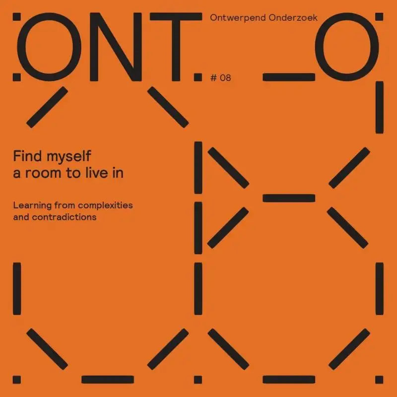 Orange poster with bold black geometric typography and text for the product onto 8