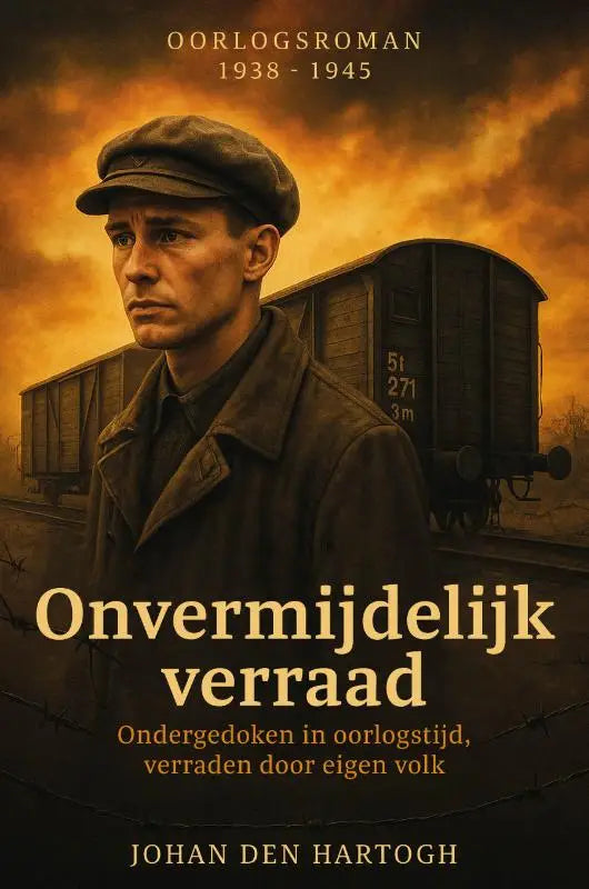 De cover van onvermijdelijk verraad toont een donkerbruine, textuurrijke militaire pet gedragen door het centrale figuur