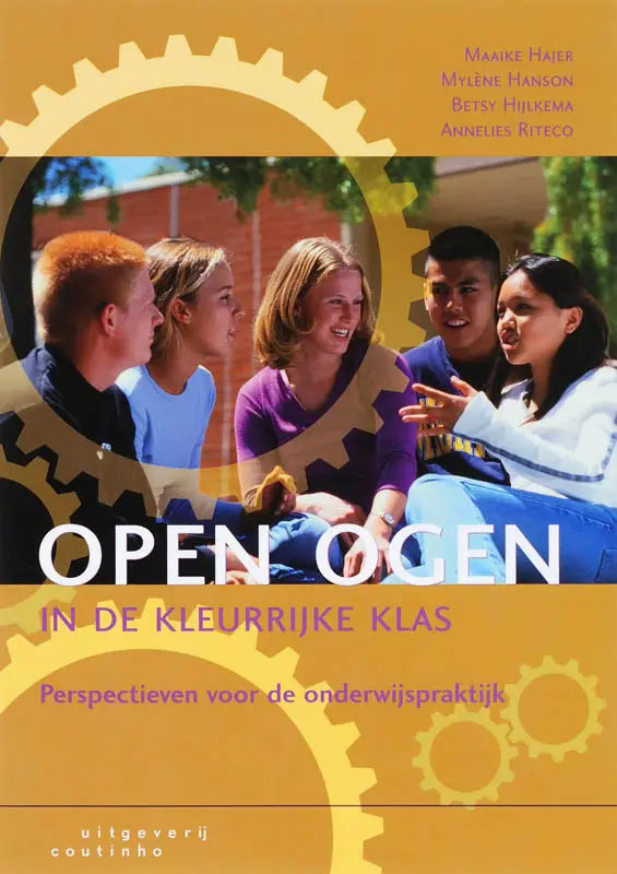 Omslag Open ogen in de kleurrijke klas met groepfoto en gele tandwielen