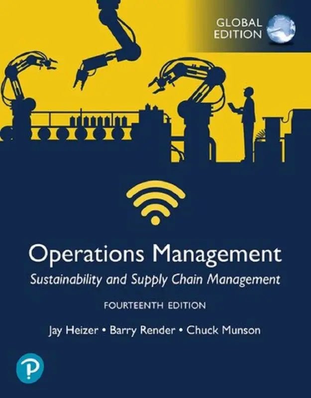 Cover of operations management sustainability and supply chain management 14th edition textbook by heizer render munson